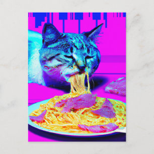 Carte Postale Chat étrange mangeant des spaghetti contenu généra