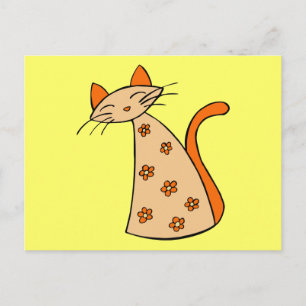Carte Postale Chat floral orange