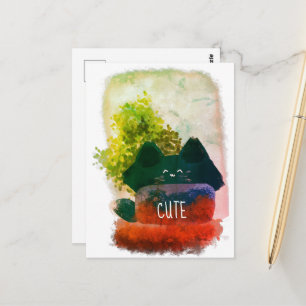 Carte Postale Chat Fluffy Cachottier de Dessin Animé Mignon