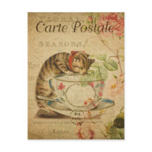 Chat français vintage à boire de la tasse de thé