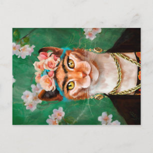 Carte Postale chat Frida avec fleurs