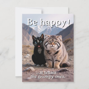 Carte Postale Chat gai contre Chat grumpy - Humour
