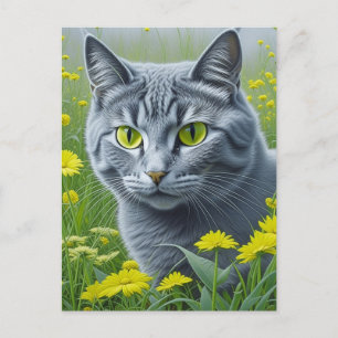 Carte Postale Chat gris mignon avec Yellow Eyes Ai Art
