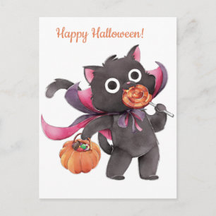 Carte postale chat Halloween Cute