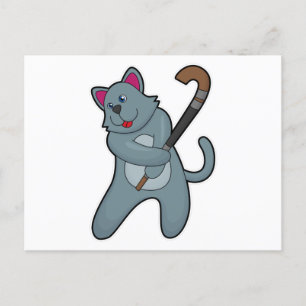 Carte Postale Chat Hockey avec bâton de hockey