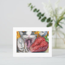 Chat, horloge et fraise