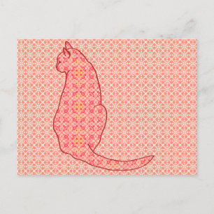Carte Postale Chat japonais - Coral Orange Batik