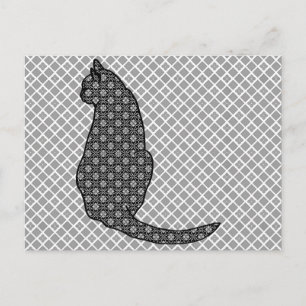 Carte Postale Chat japonais - Kimono noir et blanc