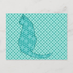 Carte Postale Chat japonais - Kimono turquoise