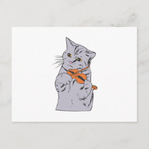 Carte Postale Chat jouant au violon - Choisissez la couleur arri