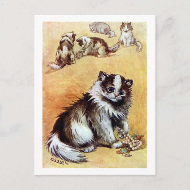 Carte Postale Chat jouant avec la Bijouterie, Louis Wain (Devant)