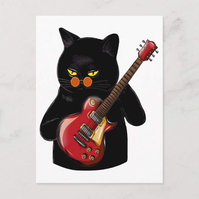 Carte Postale Chat Jouer Acoustique Guitare Cool Musicien Guitar (Devant)