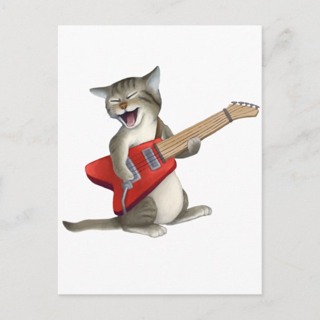 Carte Postale Chat Jouer de la guitare (Devant)