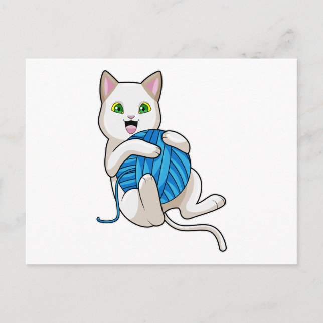 Carte Postale Chat Jouer de la laine (Devant)