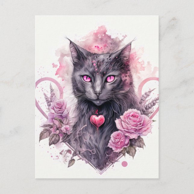 Carte Postale Chat Kitty noir cuisine | Bonne Halloween (Devant)