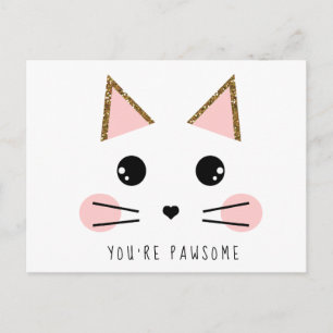 Carte Postale Chat Kitty Parties scintillant or