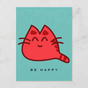 Carte Postale Chat Kitty souriant rouge