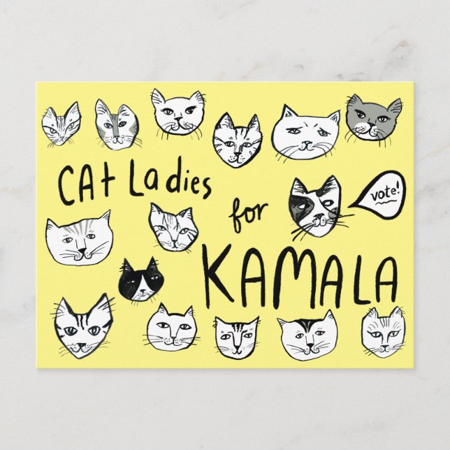 Carte Postale CHAT LADIES pour l'élection de KAMALA Cute VOTE (Devant)