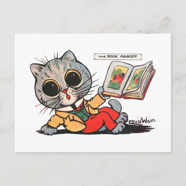 Carte Postale Chat lecture d'un livre de photos, Louis Wain (Devant)