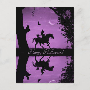 Carte Postale Chat licorne sorcière mignonne d'Halloween