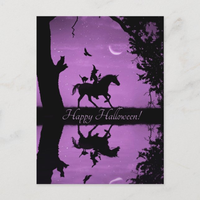 Carte Postale Chat licorne sorcière mignonne d'Halloween (Devant)