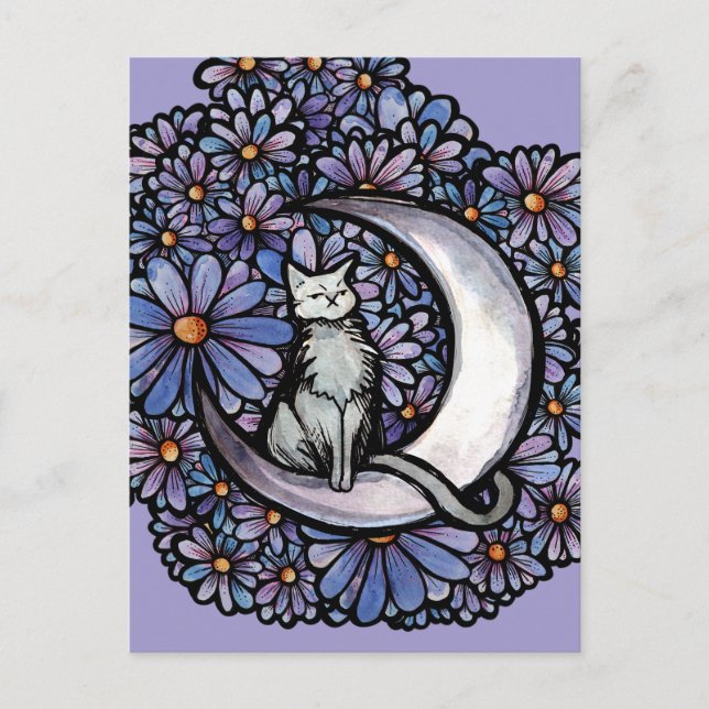 Carte Postale Chat Luna Moon Violet Daisy                        (Devant)