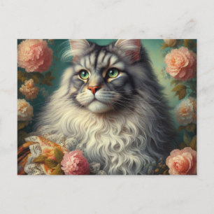Carte Postale Chat Maine Coon argent victorien vintage