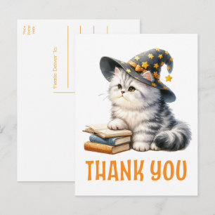 Carte Postale Chat Merci Kitten Sorcière Halloween livre amour