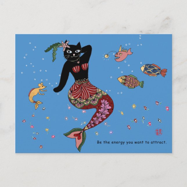 Carte Postale Chat Mermaid (Devant)