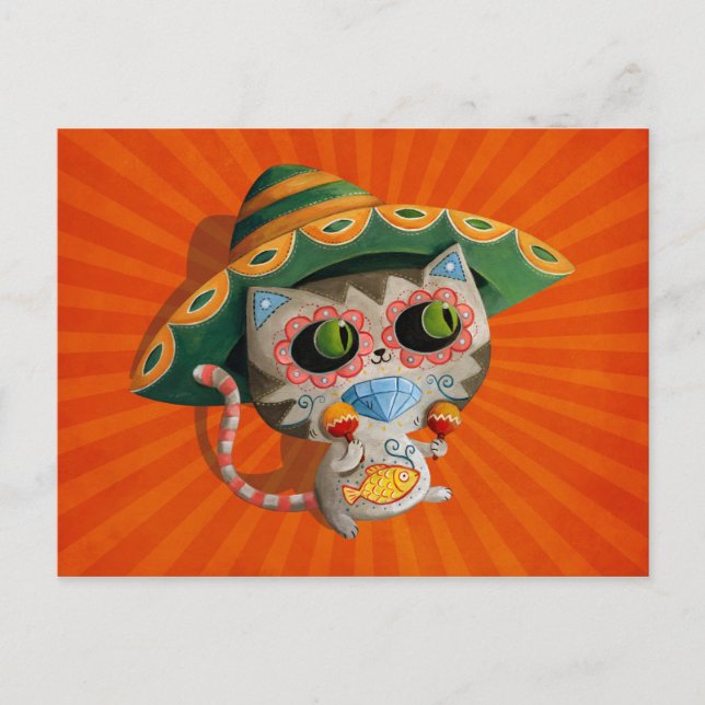 Carte Postale Chat mexicain avec Sombrero (Devant)