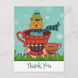 Carte Postale Chat mignon assis dans un Merci de Noël à l'heure 