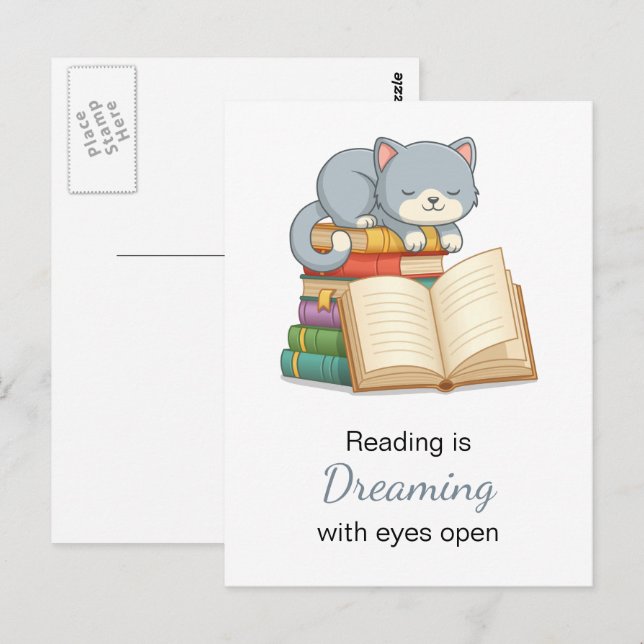 Carte Postale Chat mignon au-dessus d'une citation de lecture de (Devant / Derrière)