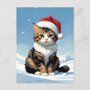 Carte Postale chat mignon avec chapeau santa Illustration