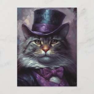 Carte Postale Chat mignon avec un Tophat noir et violet