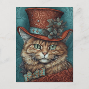 Carte Postale Chat mignon avec un Tophat rouge
