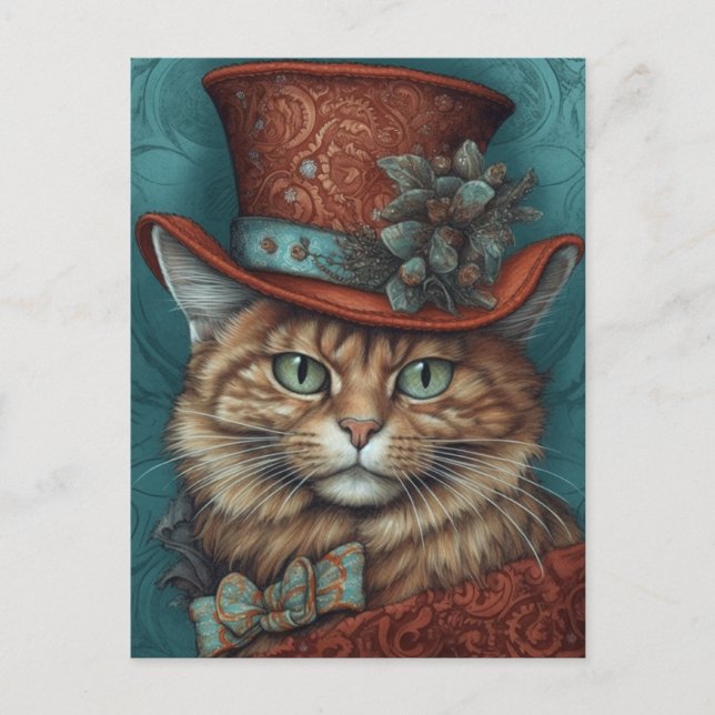 Carte Postale Chat mignon avec un Tophat rouge (Devant)