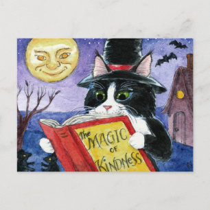 Carte Postale Chat mignon Halloween Art sorcière magie