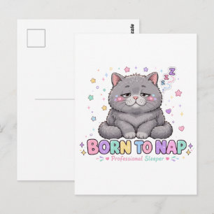 Carte Postale Chat mignon né pour faire la sieste