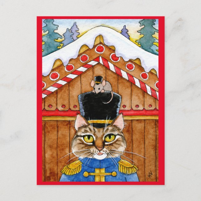 Carte Postale Chat mignon, souris noix cracker pain d'épice cart (Devant)