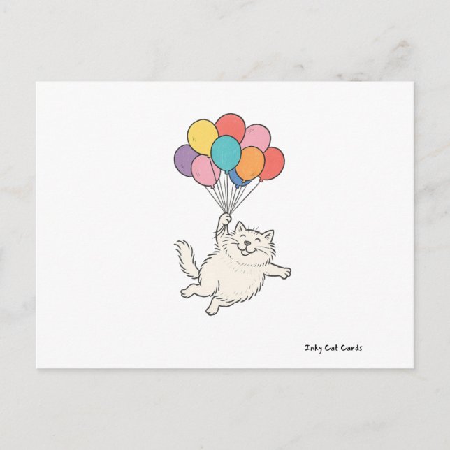 Carte Postale Chat Mignon Tenant des Ballons (Devant)