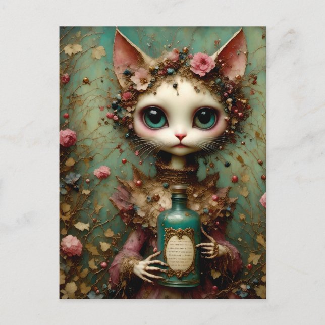 Carte Postale Chat mignonne avec une bouteille de potion (Devant)