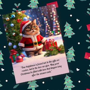 Carte Postale Chat mignonne en tenue de Noël de Santa Claus