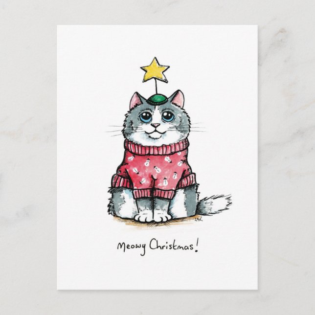 Carte Postale Chat moche Sweater - Meowny Christmas (Devant)