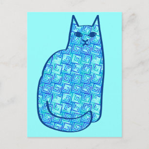 Carte Postale Chat moderne, turquoise et marine du milieu du siè