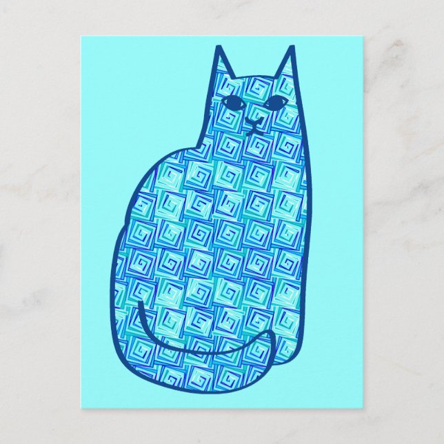 Carte Postale Chat moderne, turquoise et marine du milieu du siè (Devant)