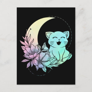 Carte Postale Chat Mystique Croissant de Lune Pastel Goth Wicca