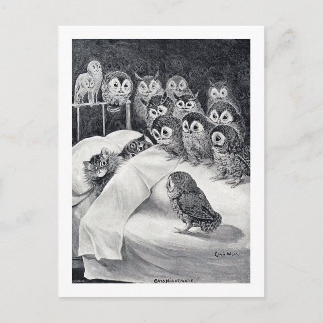 Carte Postale Chat Nightmare Owl Bird, Louis Wain (Devant)