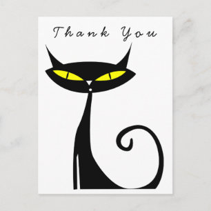 Carte Postale Chat noir atomique de remerciement de style Mid Ce