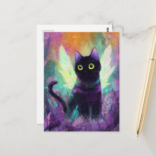 Carte Postale Chat Noir Avec Ailes d'Ange