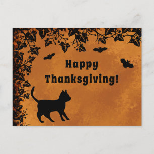 Carte Postale Chat noir avec chauve-souris, Bon thanksgiving